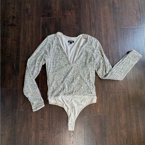 Express Silver Sequin Detail Top